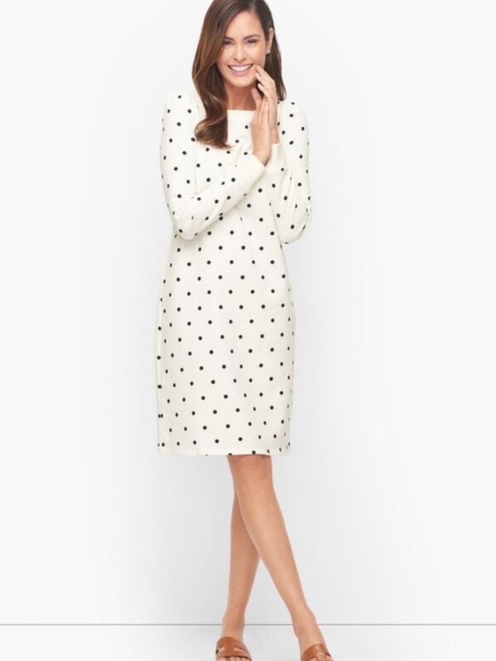 Talbots White Polka Dot Long Sleeve Dress